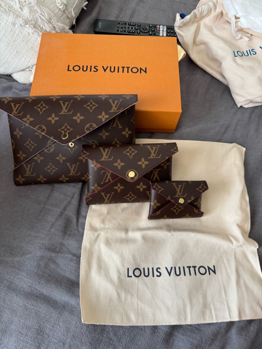 Louis Vuitton Brown Monogram Envelope Pouch Trio with Gold Hardware